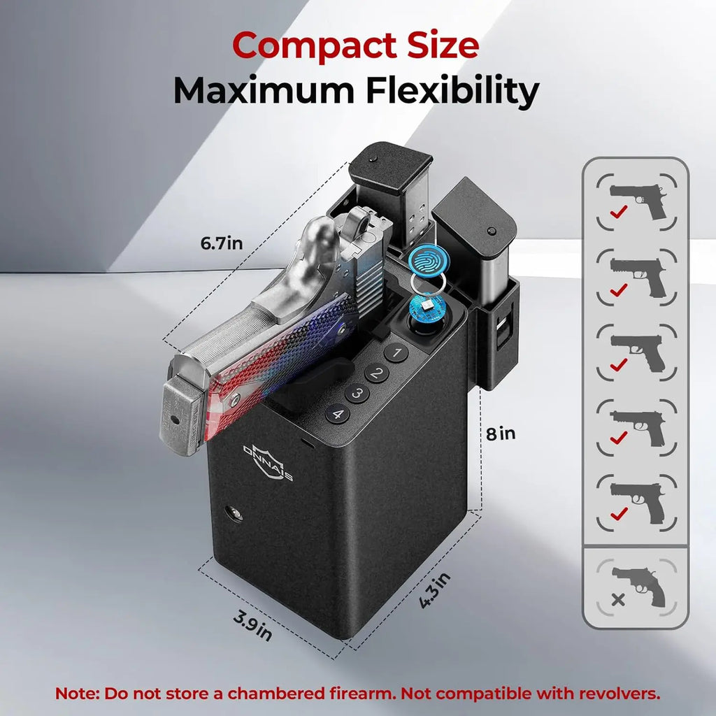 Biometric Pistol Safe with Fingerprint Lock for Quick Access in Car or Bedside, Secure Handgun Storage for Men