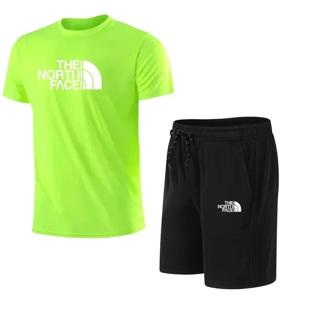 2025 New Men's Short Sleeve Sport Suit T-shirt Pants 2 Piece Set Fashionable Sportswear Casual Outdoor Running Clothing Training