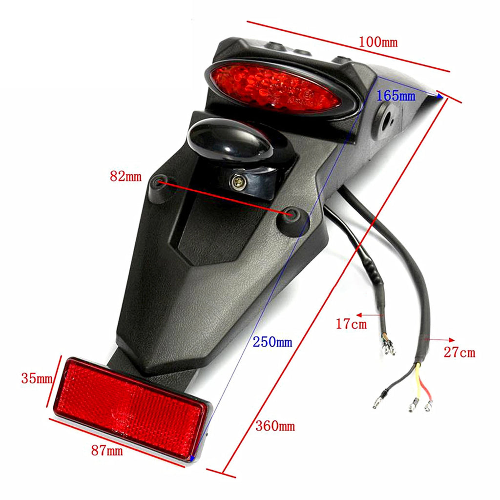 Motorcycle Fender Tail Light 12V 3W Red LED Brake Stop Lamp License Plate Light ABS Black and Red for Off-Road Dirt Bike, 1