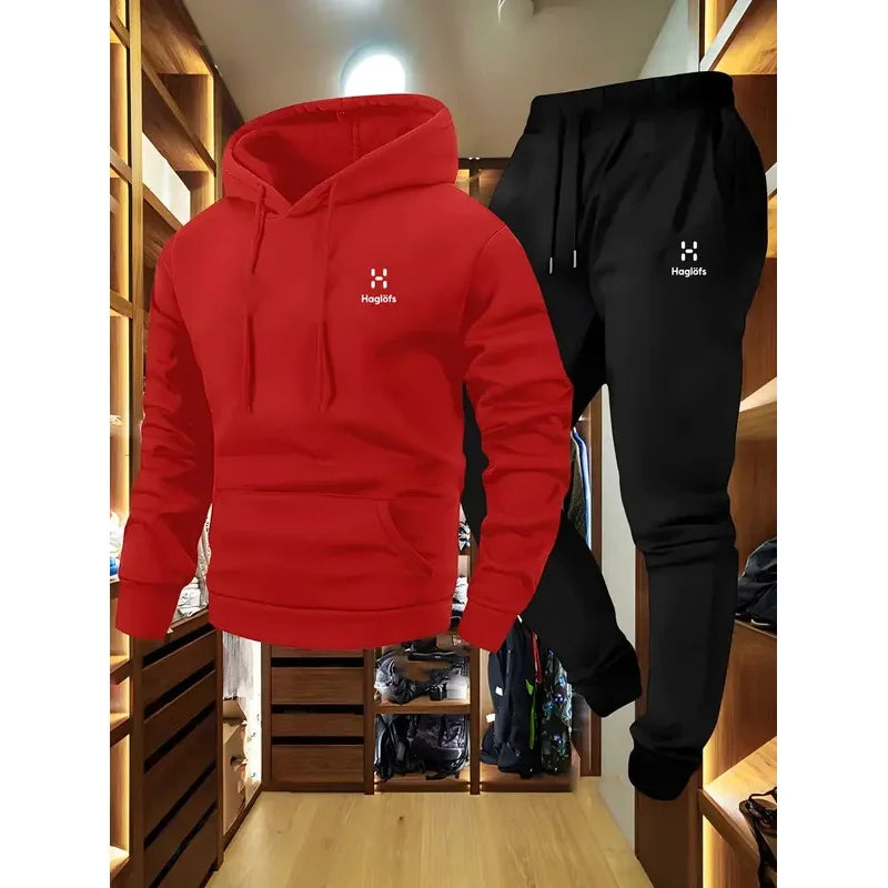 Men's Casual Two-Piece Suit Long Sleeve Hoodie Sweatshirt and Long Pants with Pockets Autumn Winter Regular Fit Outdoor Wear